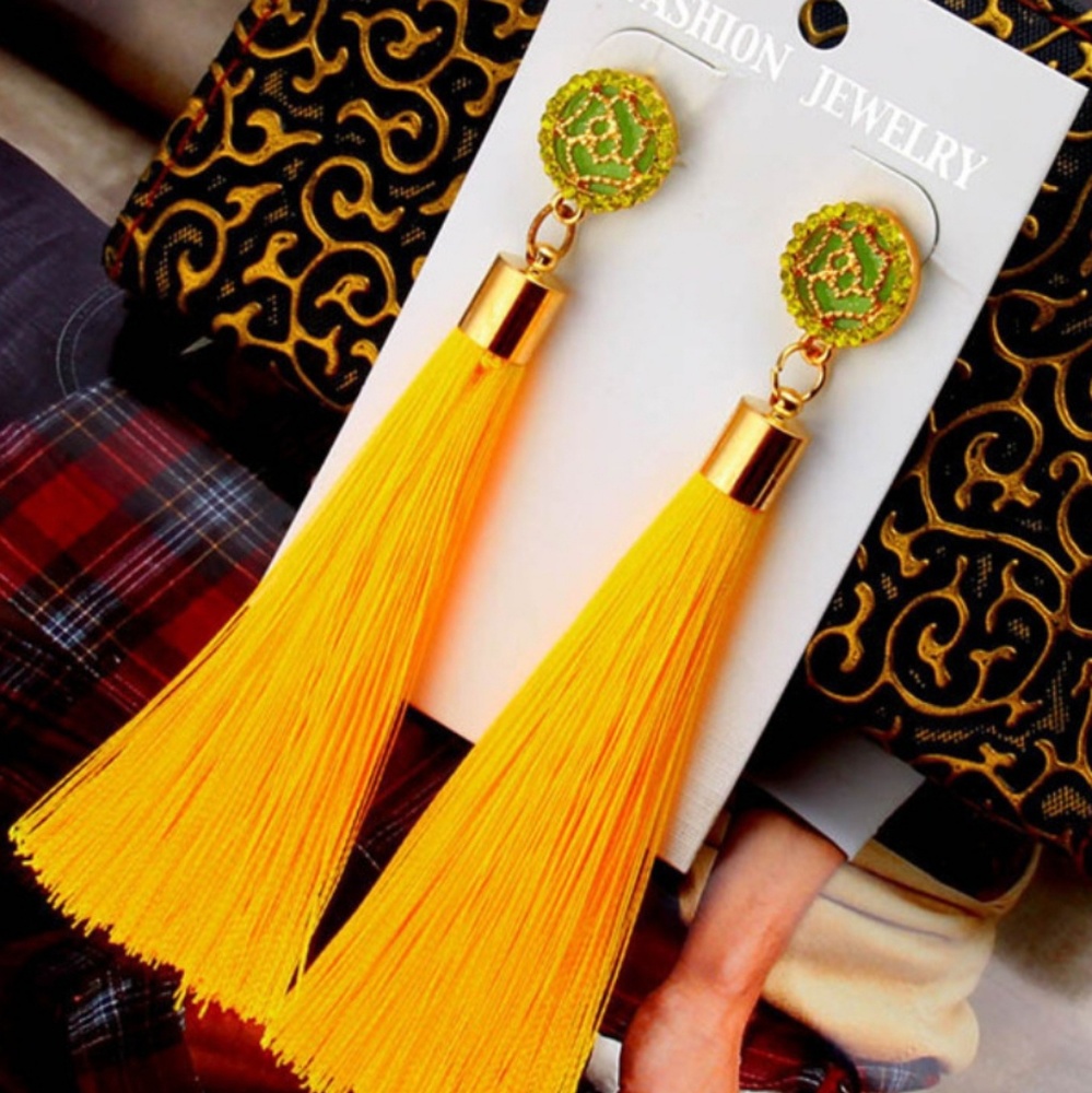 Womens Tassel Earrings in Yellow